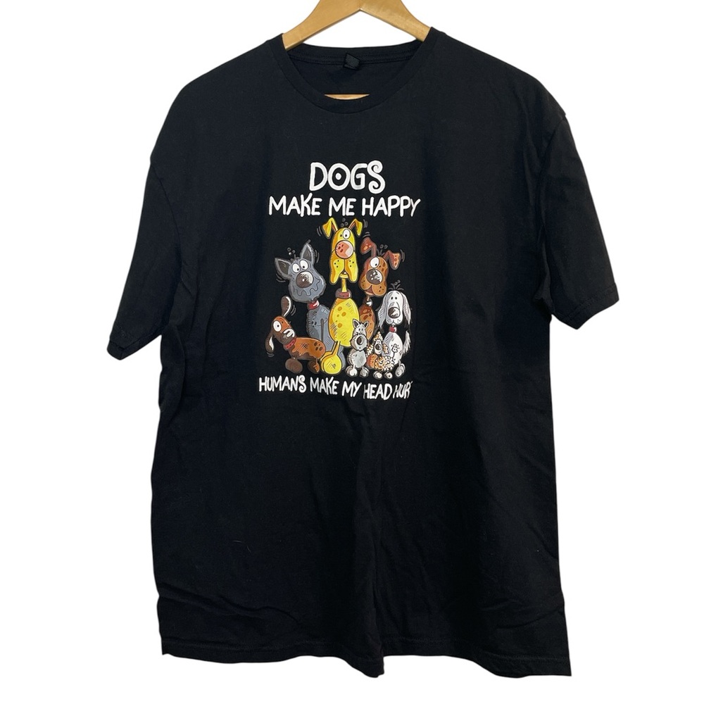 Dogs Make Me Happy Graphic Tee Black XL Funny Dog Lover Shirt